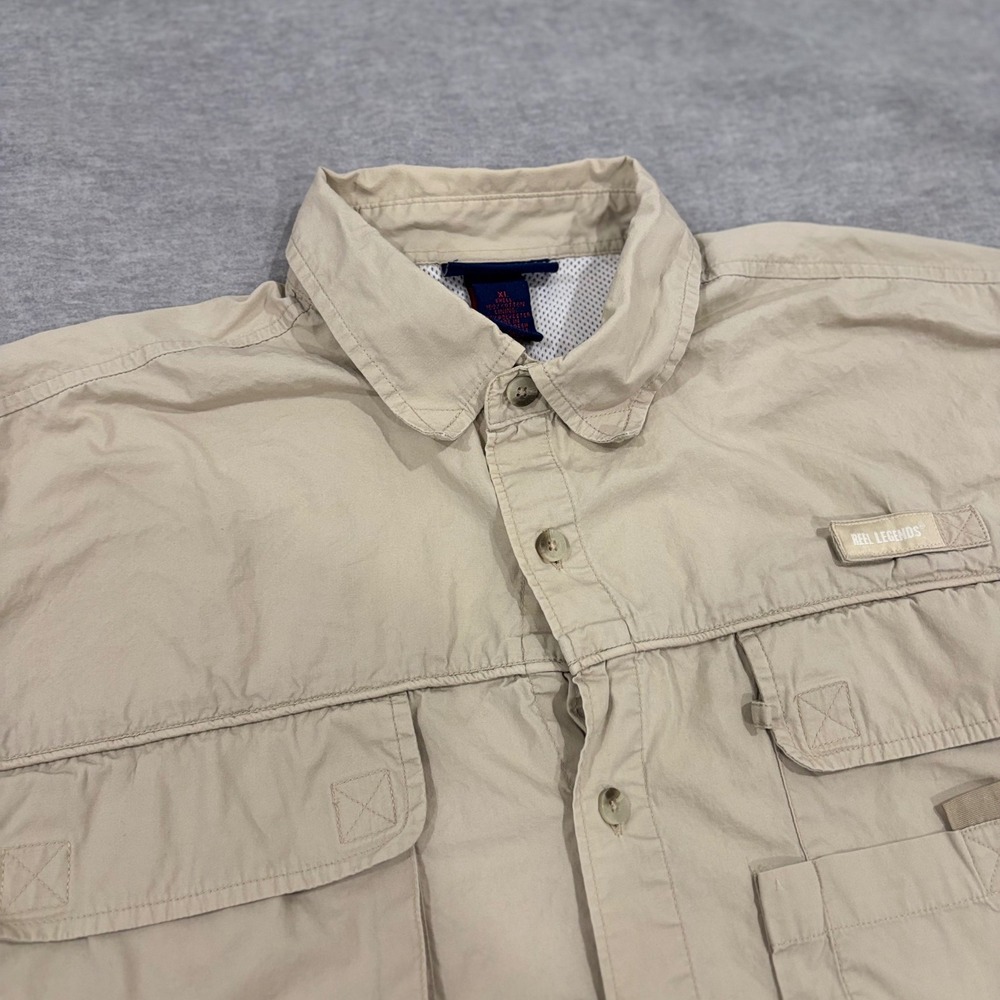 Reel Legends Mens XL Khaki Fishing Shirt Short Sleeve Vented Performance Cotton